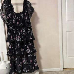 Floral Black Tiered Dress